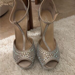 Glamorous Tan Rhinestone Women's Heels